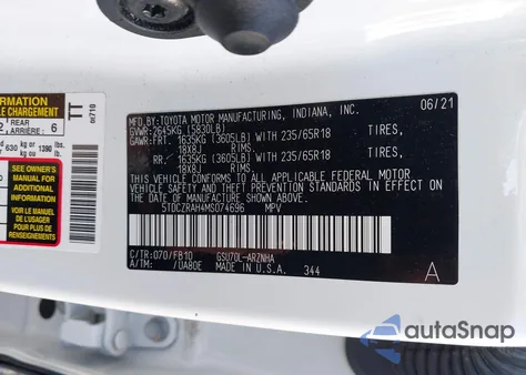 2021 Toyota Highlander L from USA, damaged, VIN 5TDCZRAH4MS074696